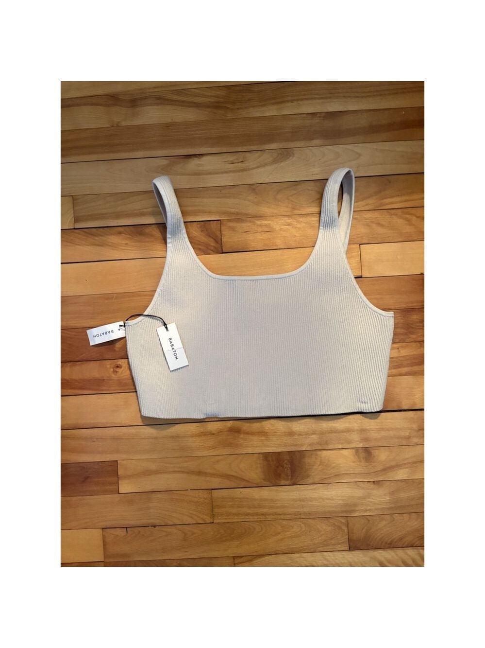 Aritzia Babaton Sculpt Knit Crop Top 2XL - Matte Pearl NWT - Picture 8 of 9